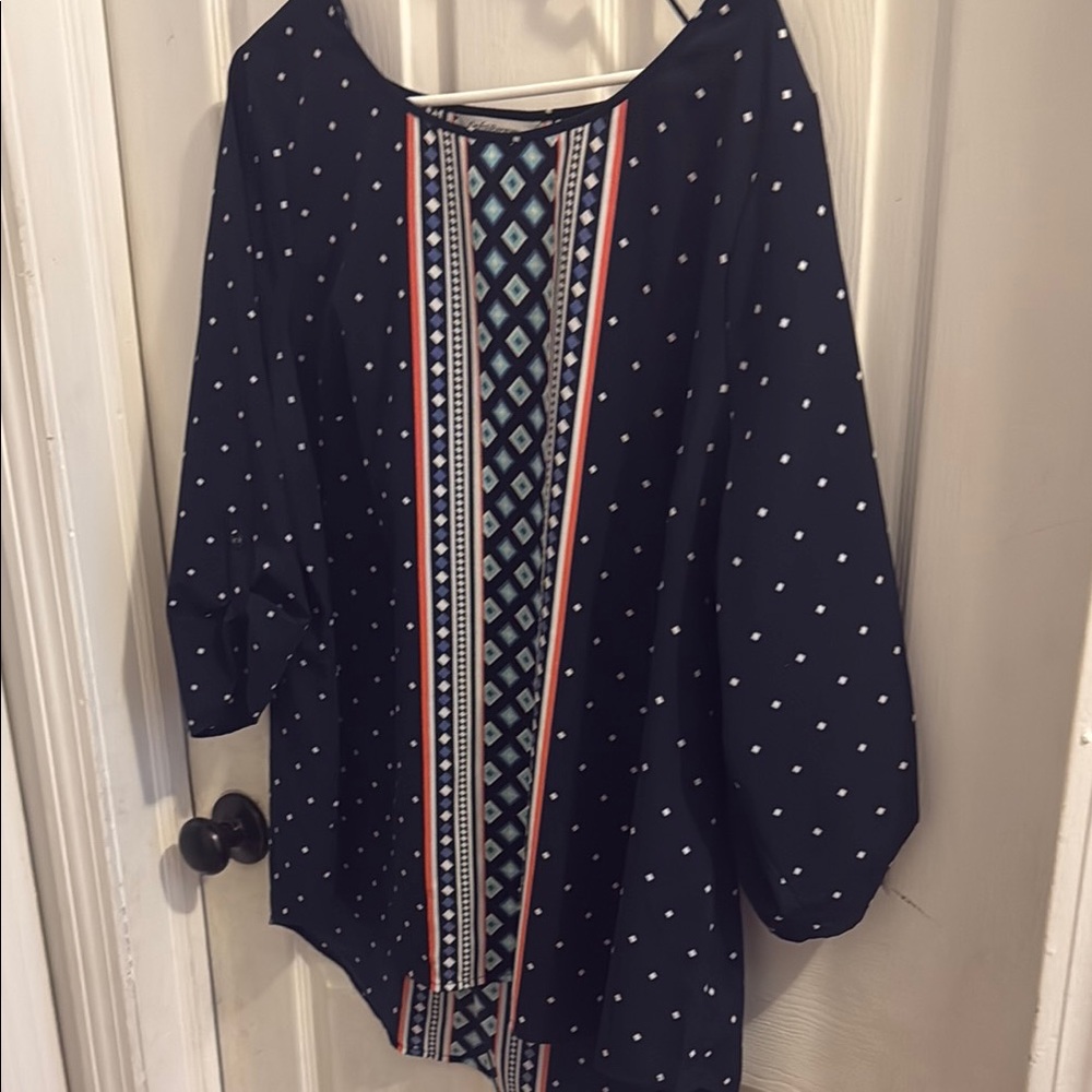 Navy Blue Patterned Women's Top